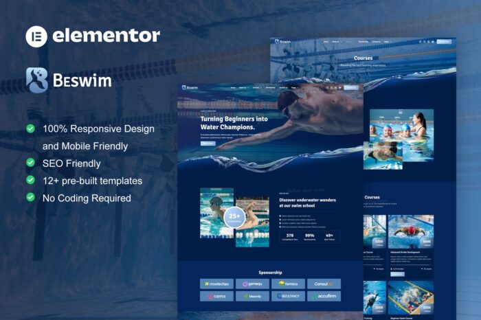 Beswim - Swimming Courses & Training Elementor Pro Template Kit